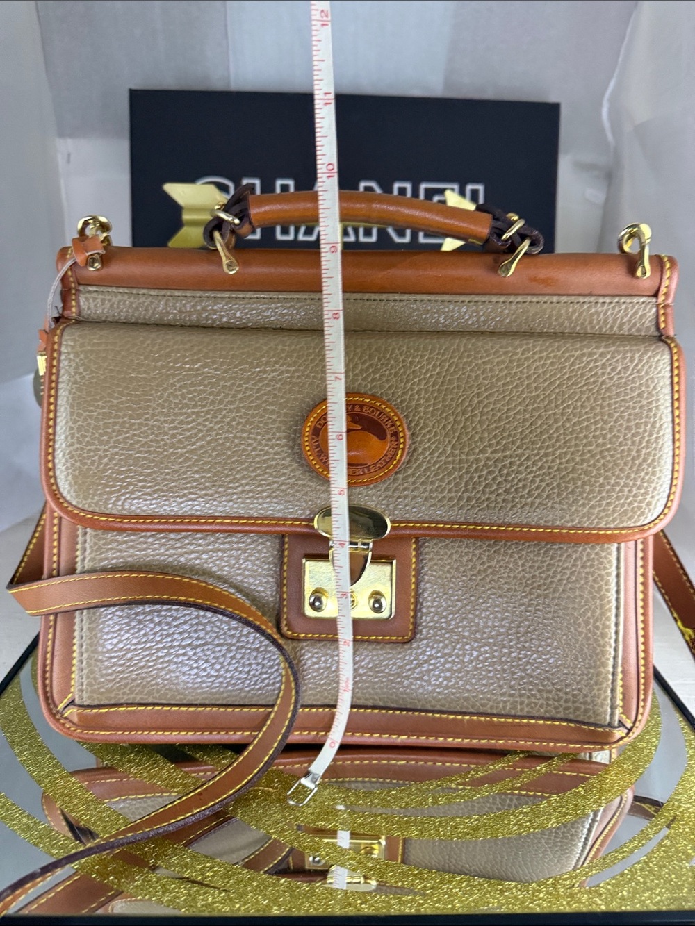 Dooney & Bourke Gold and Tan Pebbled Leather Satchel with Strap - Picture 4 of 7